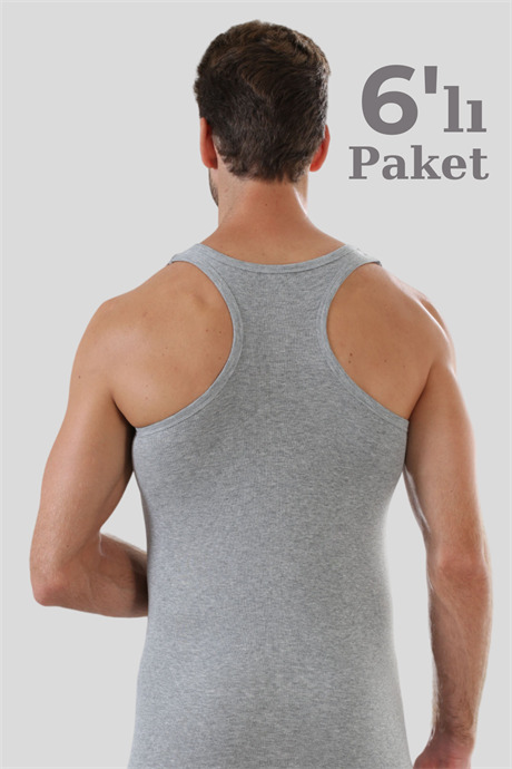 6'lı Paket Gri Erkek Sporcu Rambo Atlet %100 Pamuk Ribana - 1