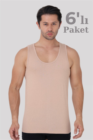 6'lı Paket Ten Rengi Erkek Atlet %100 Pamuklu Penye, Nefes Alabilir İç Giyim - 1