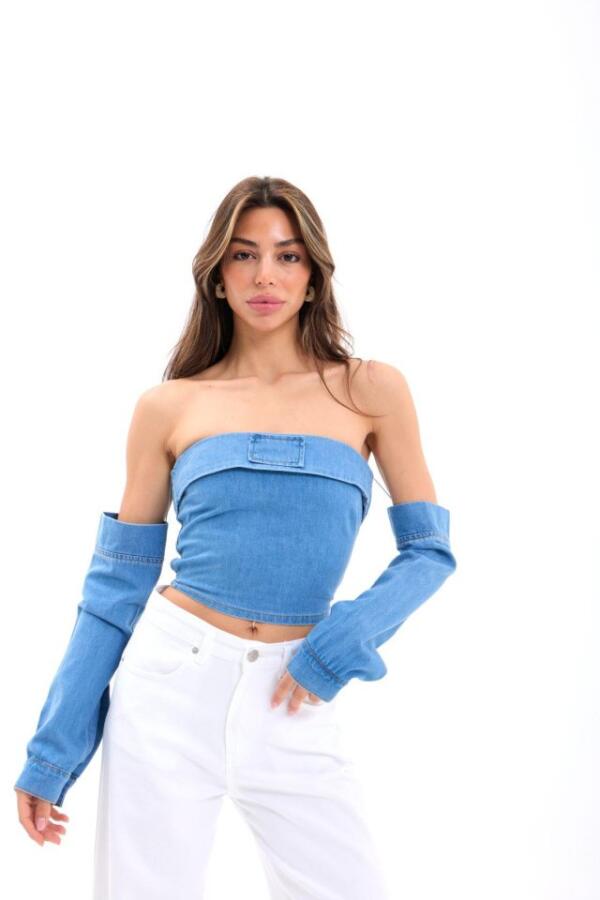 7358 KOT BLUZ-MAVİ - 1