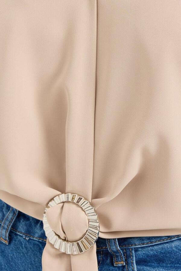 905 Oversize Dökümlü Bluz - Bej - 4