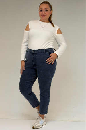 9125-6 Büyük Beden Boy Friend Kot Pantolon - Antrasit - 