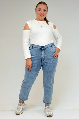 9125-6 Büyük Beden Boy Friend Kot Pantolon -Buz Mavi - 