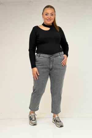 9125-6 Büyük Beden Boy Friend Kot Pantolon - Kar Yıkama Antrasit - 