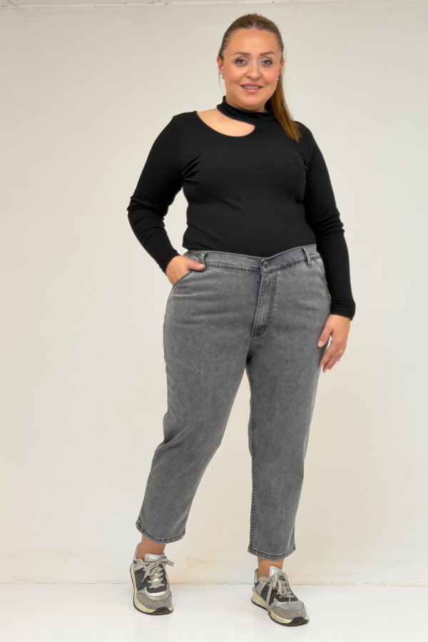 9125-6 Büyük Beden Boy Friend Kot Pantolon - Kar Yıkama Antrasit - 2