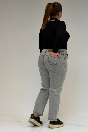 9125-6 Büyük Beden Boy Friend Kot Pantolon - Kar Yıkama Gri - 3