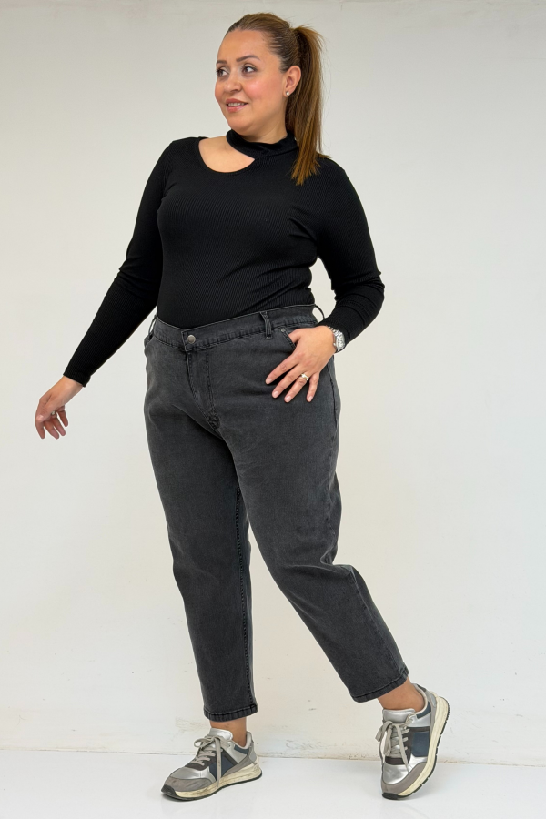 9125-6 Büyük Beden Boy Friend Kot Pantolon -Kar Yıkama Siyah - 1
