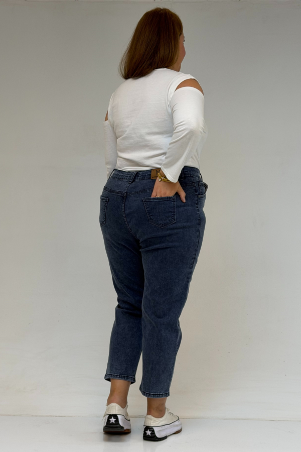 9125-6 Büyük Beden Boy Friend Kot Pantolon -Lacivert - 3