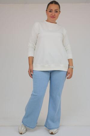 9137-18 Büyük Beden Beli Lastikli İspanyol Paça Kot Pantolon - Buz Mavi - 1