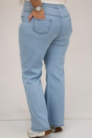 9137-18 Büyük Beden Beli Lastikli İspanyol Paça Kot Pantolon - Buz Mavi - 3