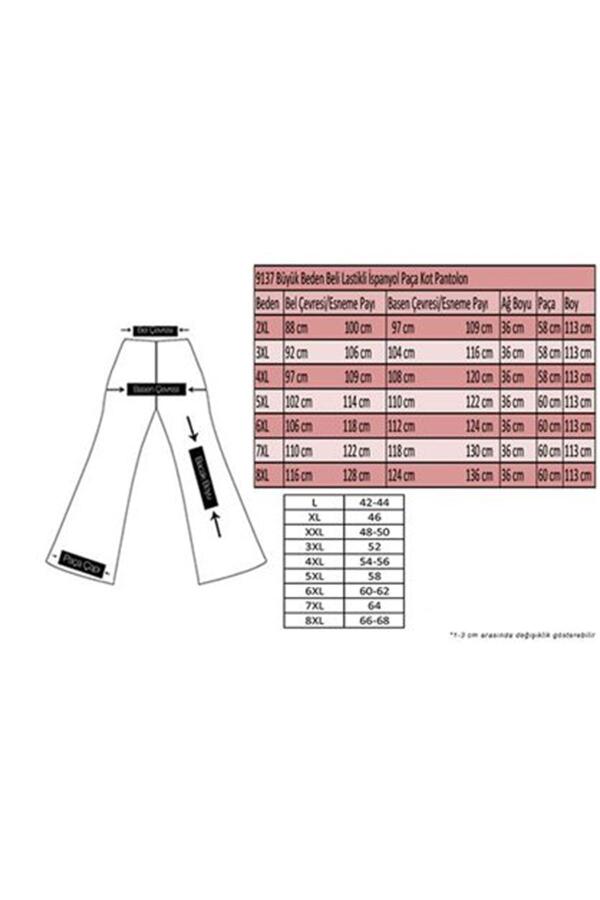 9137-18 Büyük Beden Beli Lastikli İspanyol Paça Kot Pantolon - Mavi - 2