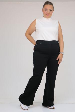 9137-21 Büyük Beden İspanyol Paça Kot Pantolon - Siyah - 1