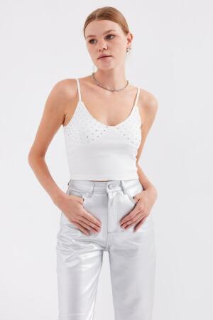 918 İp Askılı Crop Top - Beyaz - 4