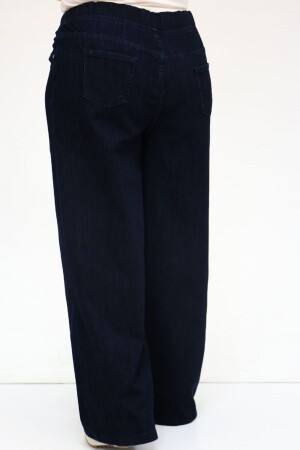 9182-6 Büyük Beden Beli Lastikli Bolpaça Kot Pantolon - Koyu Lacivert - 3