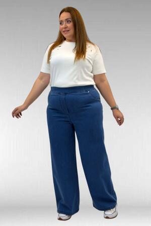 9182-9 Büyük Beden Beli Lastikli Bolpaça Kot Pantolon - Açık Mavi - 2