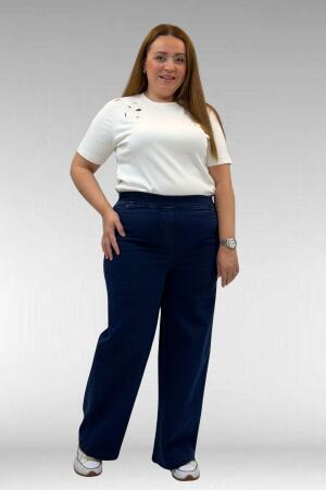 9182-9 Büyük Beden Beli Lastikli Bolpaça Kot Pantolon - Lacivert - 1