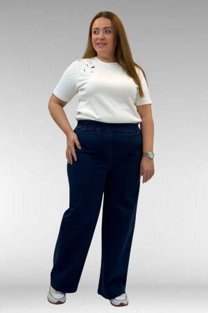 9182-9 Büyük Beden Beli Lastikli Bolpaça Kot Pantolon - Lacivert - 2