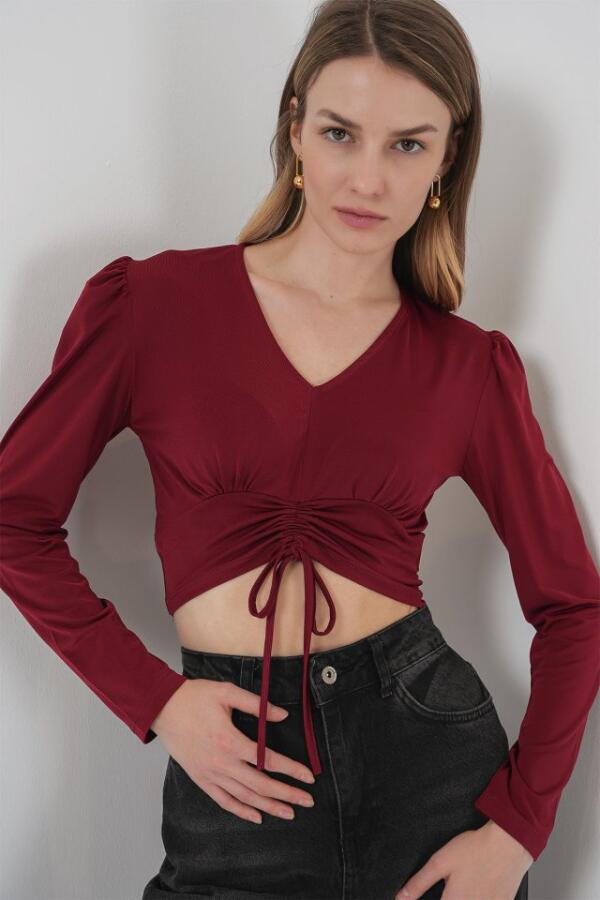 936 Sandy Crop Bluz - Bordo - 1