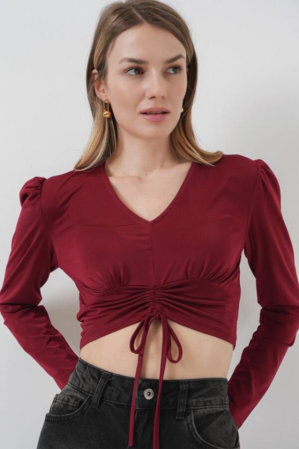 936 Sandy Crop Bluz - Bordo - 3