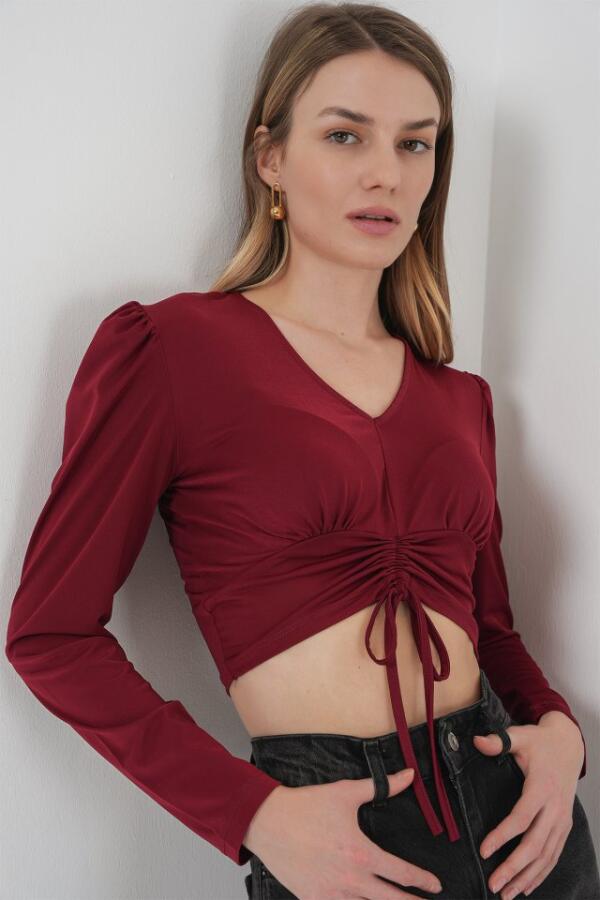 936 Sandy Crop Bluz - Bordo - 4