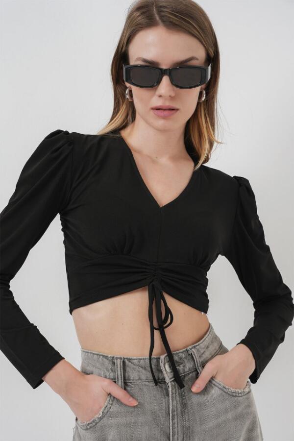 936 Sandy Crop Bluz - Siyah - 1