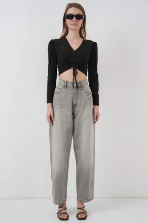 936 Sandy Crop Bluz - Siyah - 2