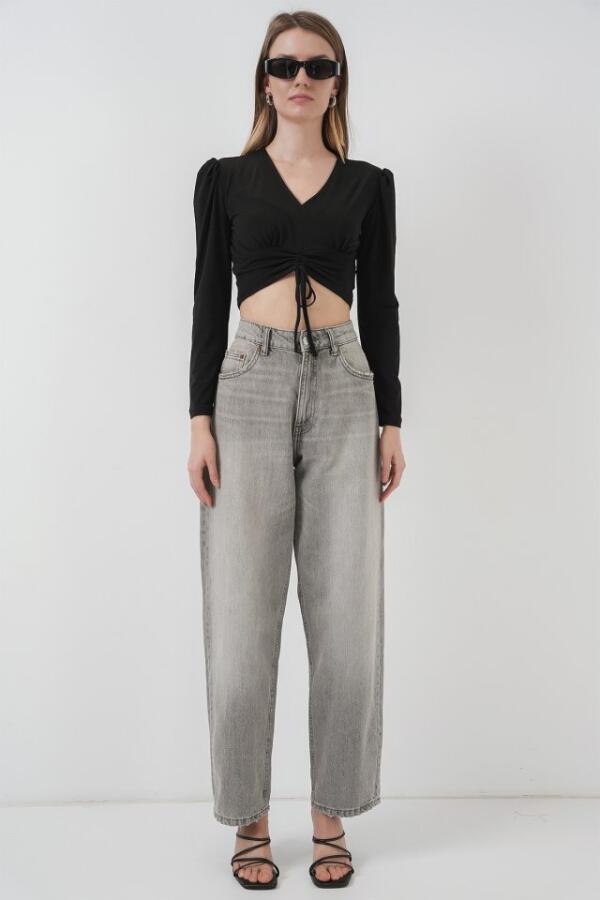 936 Sandy Crop Bluz - Siyah - 2