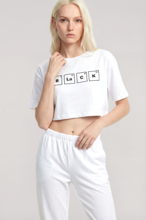 Akbeniz Baskılı Crop T-Shirt Pantolon Takım Beyaz - 2