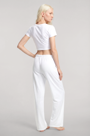 Akbeniz Baskılı Crop T-Shirt Pantolon Takım Beyaz - 3