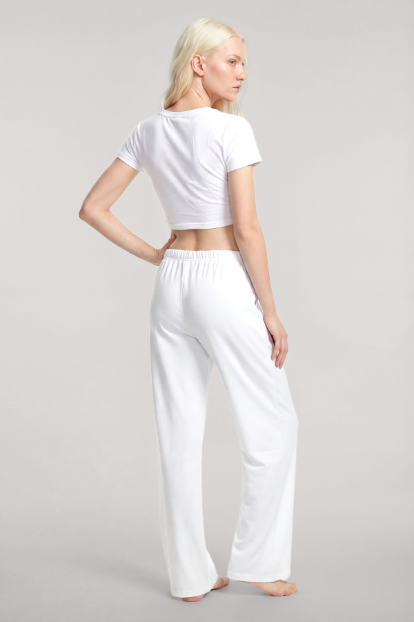 Akbeniz Baskılı Crop T-Shirt Pantolon Takım Beyaz - 3