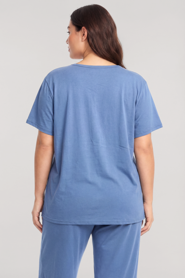 Akbeniz Büyük Beden Düğmeli Kısa Kollu Pijama Takımı Mavi - 3