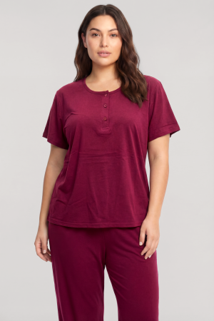 Akbeniz Büyük Beden Düğmeli Kısa Kollu Pijama Takımı Vişne - 2