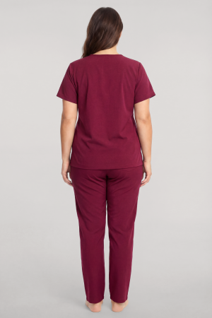 Akbeniz Büyük Beden Düğmeli Kısa Kollu Pijama Takımı Vişne - 4