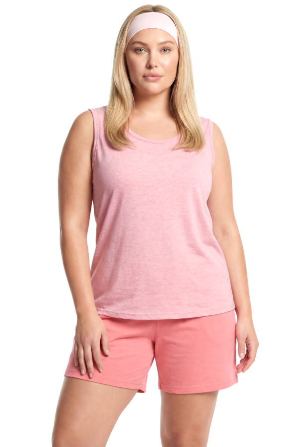 Büyük Beden Düz Şortlu Atletli Kadın Cepli Pijama Takımı – Pudra - 1