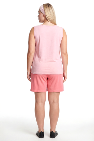 Büyük Beden Düz Şortlu Atletli Kadın Cepli Pijama Takımı – Pudra - 3
