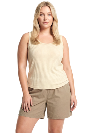 Büyük Beden Fitilli Şortlu Atletli Kadın Pijama Takımı – Bej - Angelino