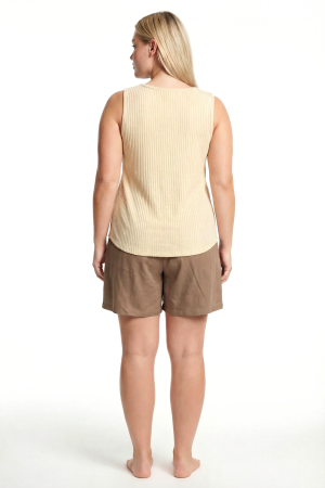 Büyük Beden Fitilli Şortlu Atletli Kadın Pijama Takımı – Bej - 3