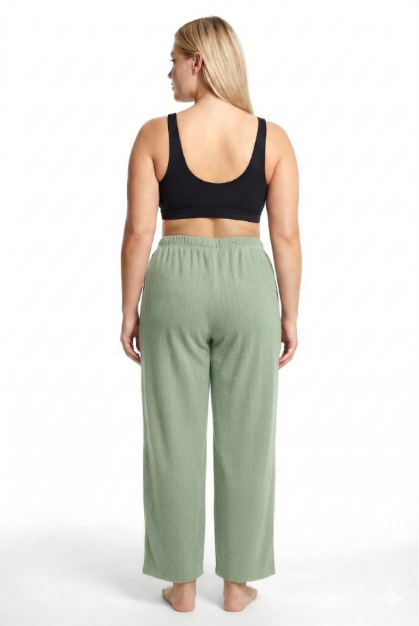 Kadın Büyük Beden Rahat Kesim Cepli Pijama Altı Yeşil - 1