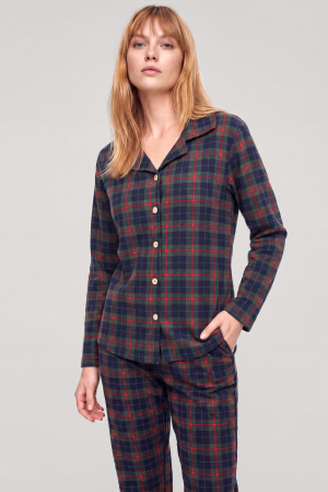 Akbeniz Kadın Ekose Desenli Düğmeli Pijama Takımı - 