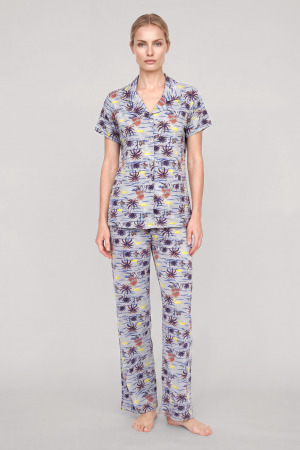 Akbeniz Kadın Gri Desenli Klasik Gömlek Yaka Pijama Takımı - (1)