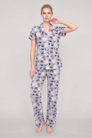 Akbeniz Kadın Gri Desenli Klasik Gömlek Yaka Pijama Takımı - 3