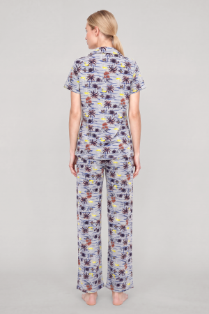 Akbeniz Kadın Gri Desenli Klasik Gömlek Yaka Pijama Takımı - 4