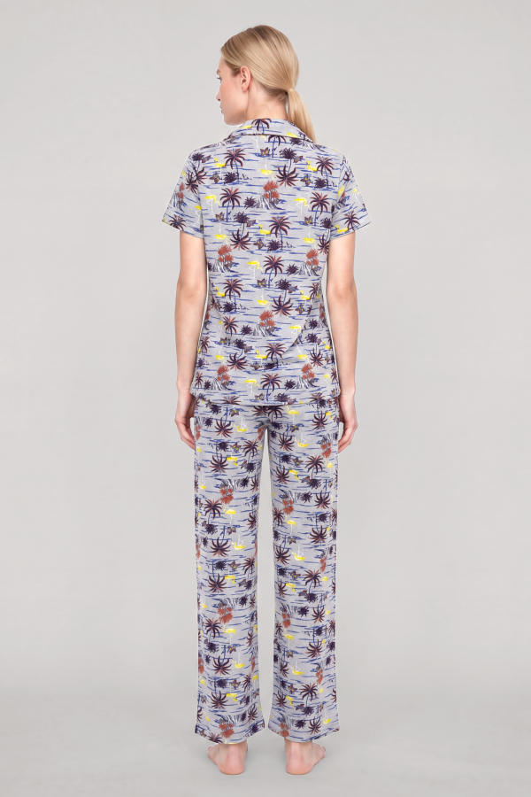 Akbeniz Kadın Gri Desenli Klasik Gömlek Yaka Pijama Takımı - 4