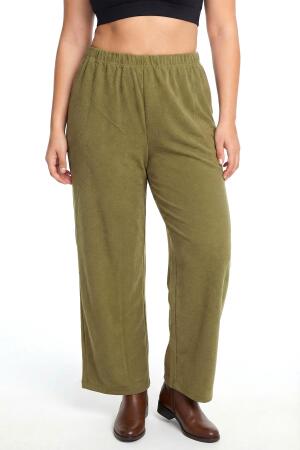 Kadın Haki Dokulu Büyük Beden Cepli Pijama Altı - Angelino (1)