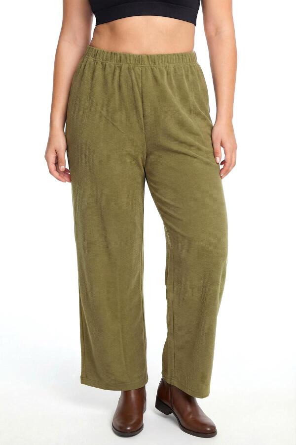 Kadın Haki Dokulu Büyük Beden Cepli Pijama Altı - 2