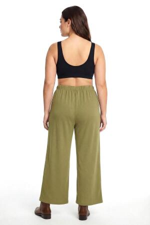 Kadın Haki Dokulu Büyük Beden Cepli Pijama Altı - 4