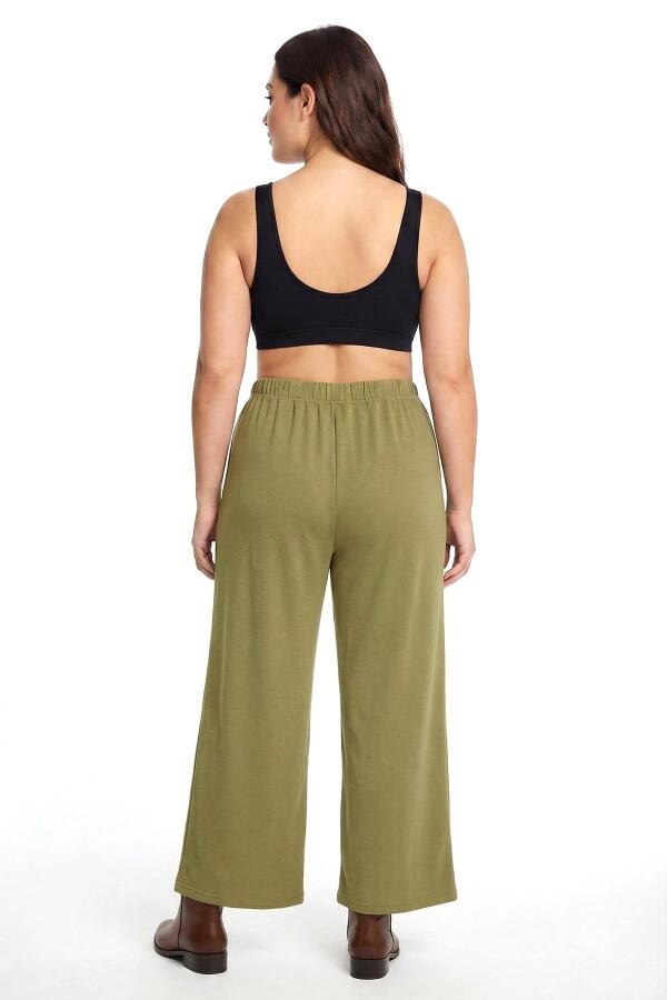 Kadın Haki Dokulu Büyük Beden Cepli Pijama Altı - 4