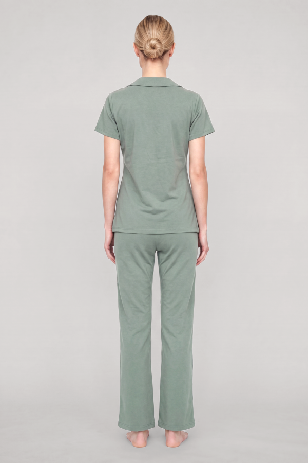 Akbeniz Kadın Mint Yeşili Klasik Gömlek Yaka Pijama Takımı - 4