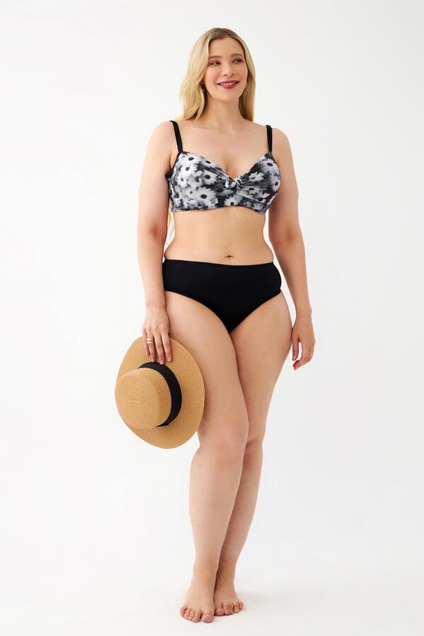 Akbeniz Kadın Papatya Desenli Gri Büyük Beden Bikini Takımı - 1