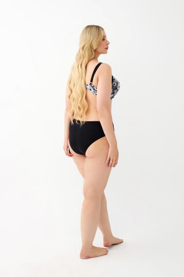 Akbeniz Kadın Papatya Desenli Gri Büyük Beden Bikini Takımı - 5