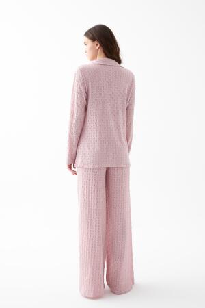 Kadın Pembe Önden Düğmeli Rahat Kesim Pijama Takımı - 6